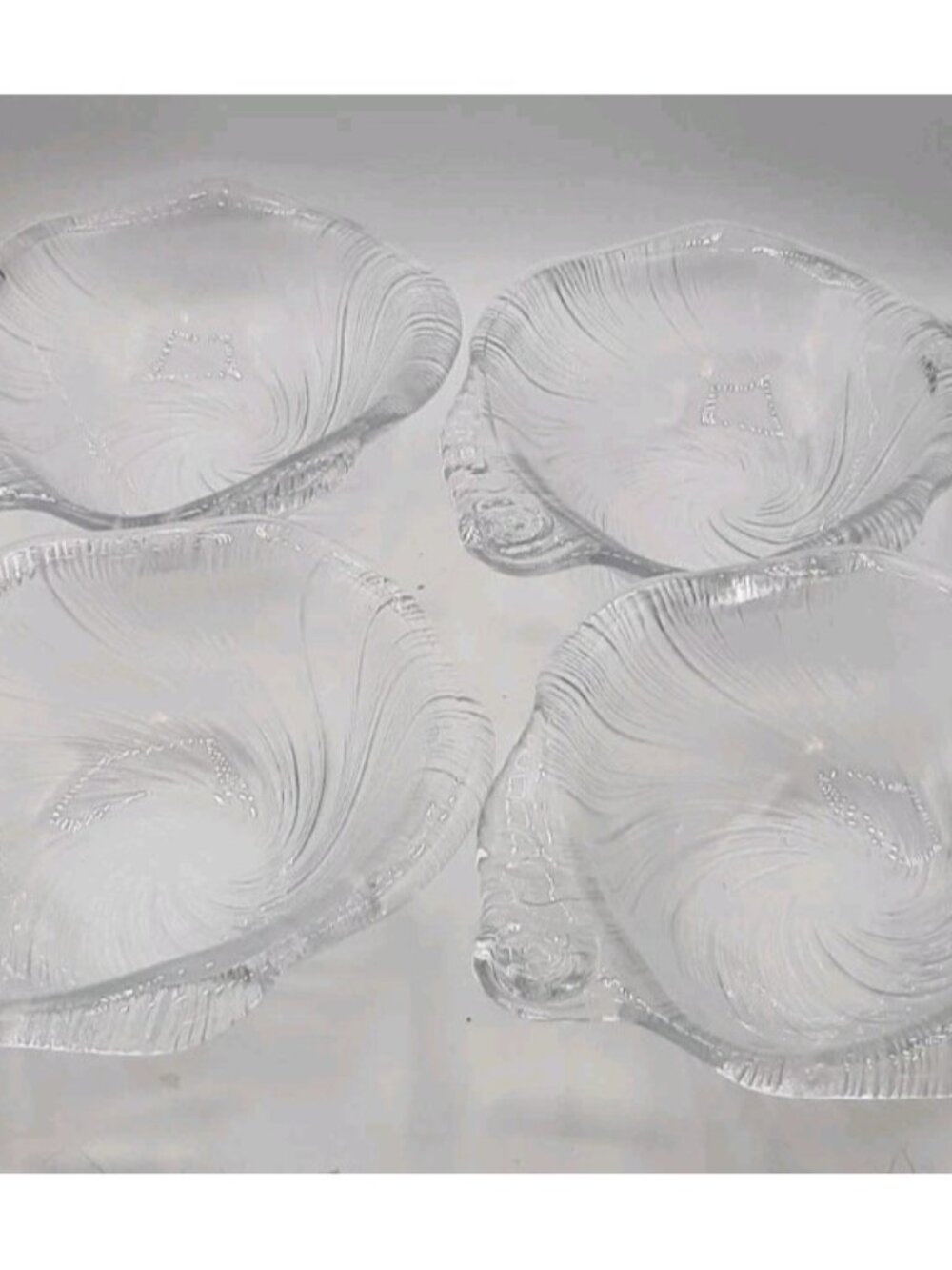 Vtg Set of 4 Mikasa Studio Nova Frosted Glass Crystal Seashell Swirl Bowls